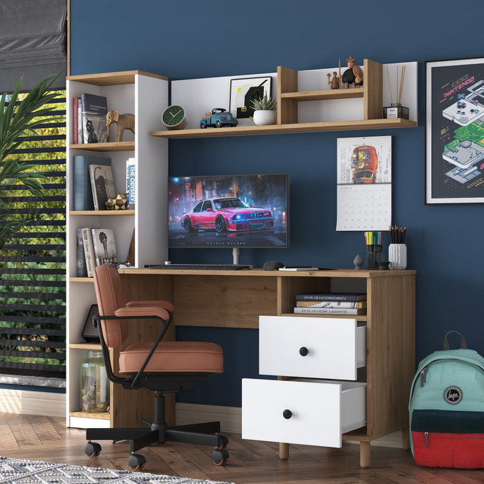 Hanah Home HA115 - 2642 Escritorio de Estudio Nogal y Blanco Hanah Home HA115 - 2642 Escritorio de Estudio Nogal y Blanco